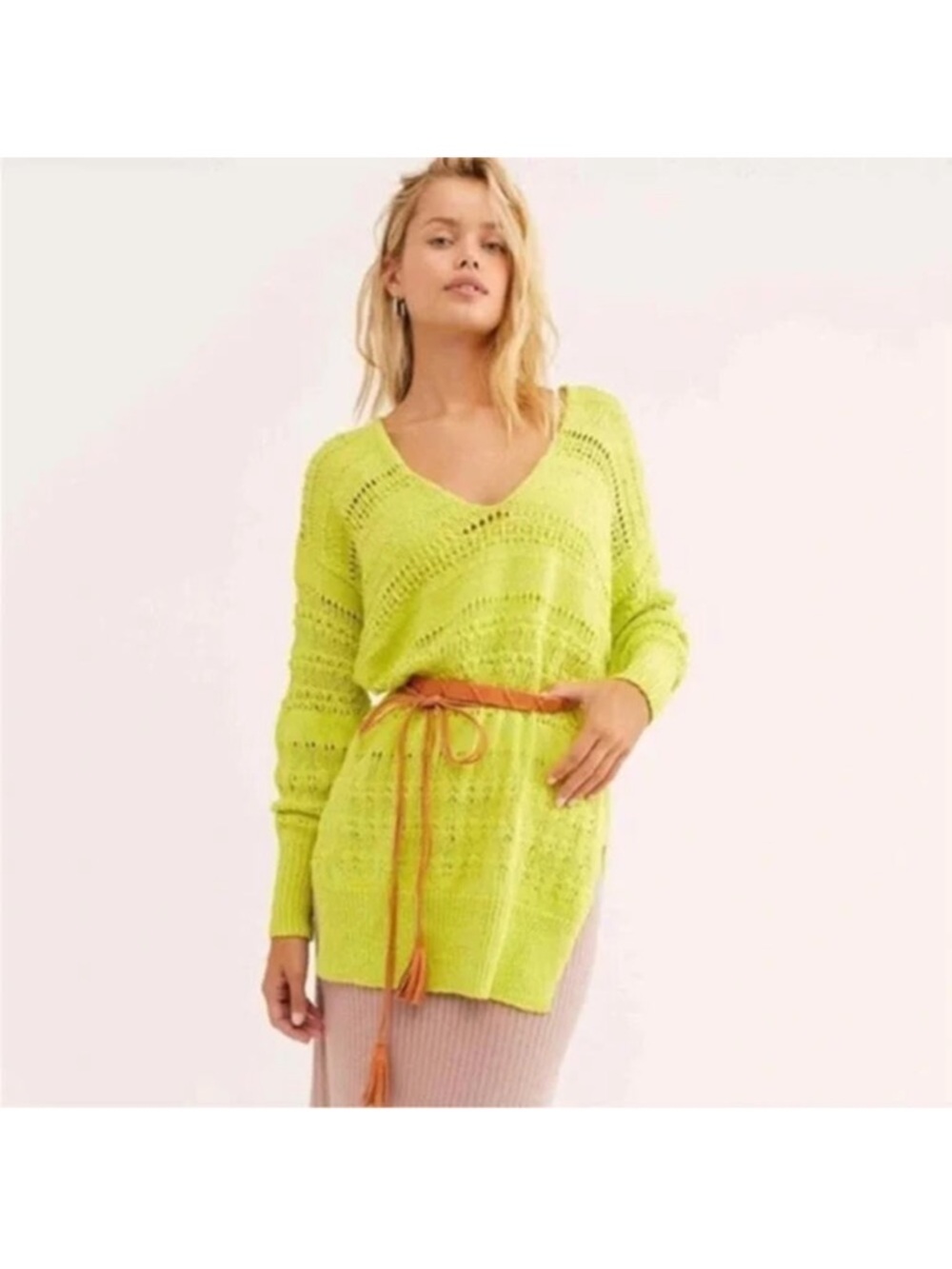 Free people hot tropics neon green limelight oversized sweater - Picture 2 of 9
